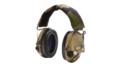 SORDIN Supreme Pro-X LED Aktiver Kapsel-Gehörschutz mit LED Licht, Camo-Stoffband, Gelkissen & Camo-Kapseln, SordinHEAR2 Audioprofile