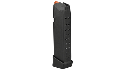 GLOCK Magazin G17, G34, G45 (G19, G26), 19 Schuss, 9 mm Luger, schwarz, Zubringer orange